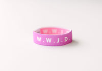 WWJD Purple Reversible Elastic Fabric Bracelet