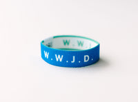 WWJD Blue Reversible Elastic Fabric Bracelet