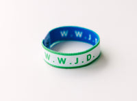 WWJD Blue Reversible Elastic Fabric Bracelet