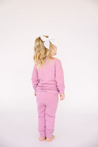 Solid Mauve PJ Long Sleeve Set Ribbed Cotton-Bamboo Blend