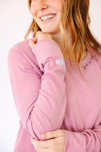 Solid Mauve Womens PJ Jogger Set Ribbed Cotton-Bamboo Blend