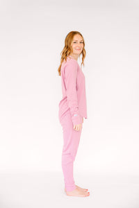 Solid Mauve Womens PJ Jogger Set Ribbed Cotton-Bamboo Blend