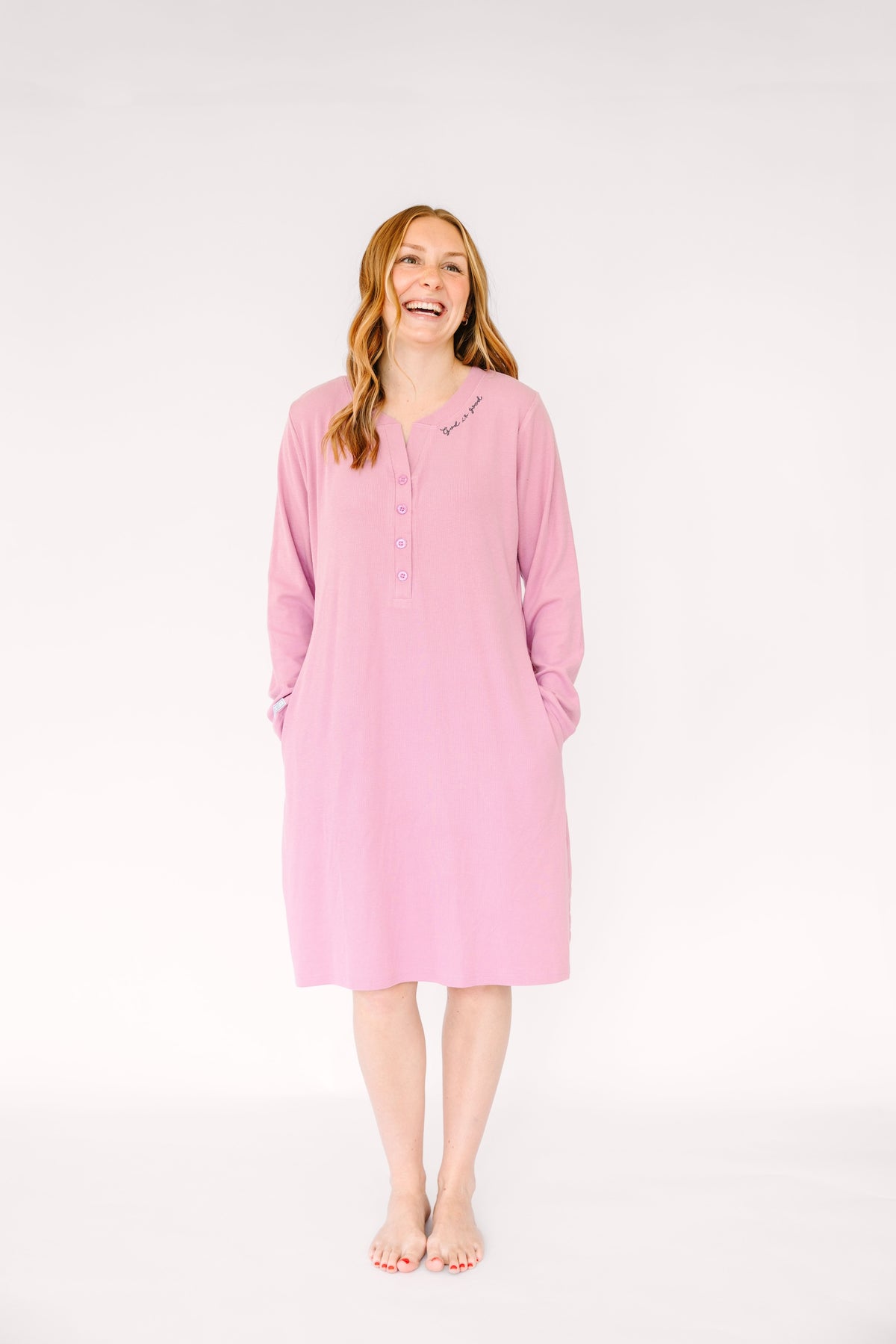 Solid Mauve Womens Nightgown PJ Ribbed Cotton-Bamboo Blend