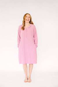 Solid Mauve Womens Nightgown PJ Ribbed Cotton-Bamboo Blend