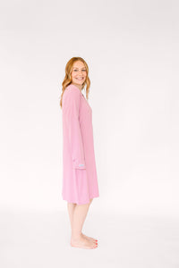 Solid Mauve Womens Nightgown PJ Ribbed Cotton-Bamboo Blend