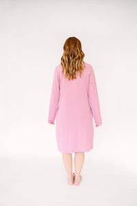 Solid Mauve Womens Nightgown PJ Ribbed Cotton-Bamboo Blend