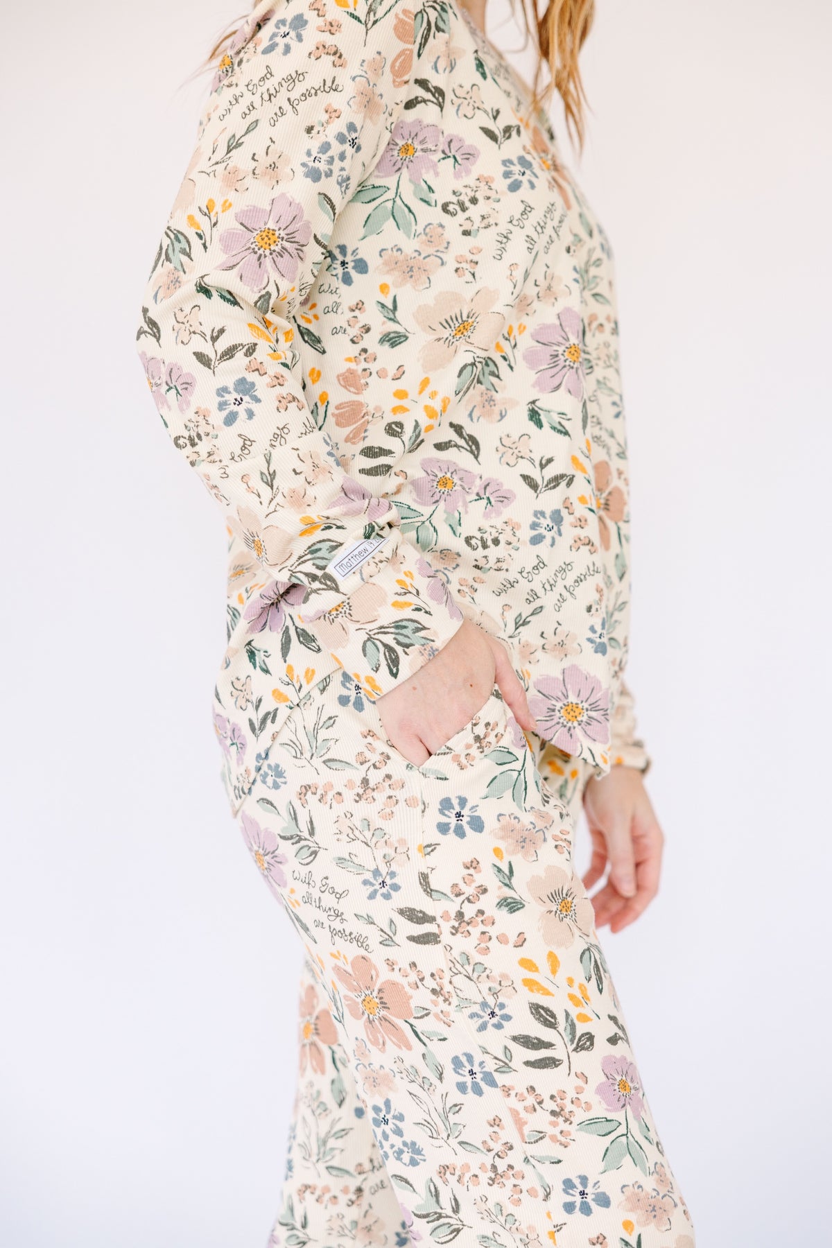 All Things Are Possible Womens PJ Jogger Set Ribbed Cotton-Bamboo Blend