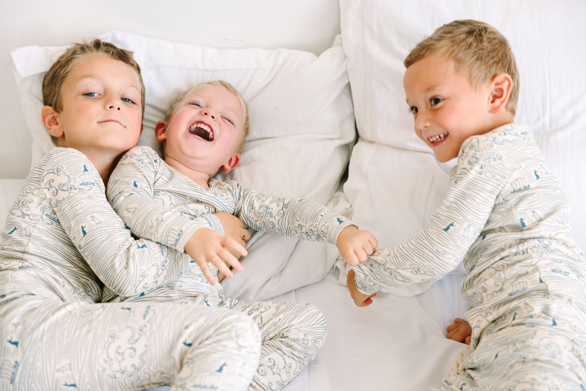 Walking on Water PJ Long Sleeve Set Ribbed Cotton-Bamboo Blend