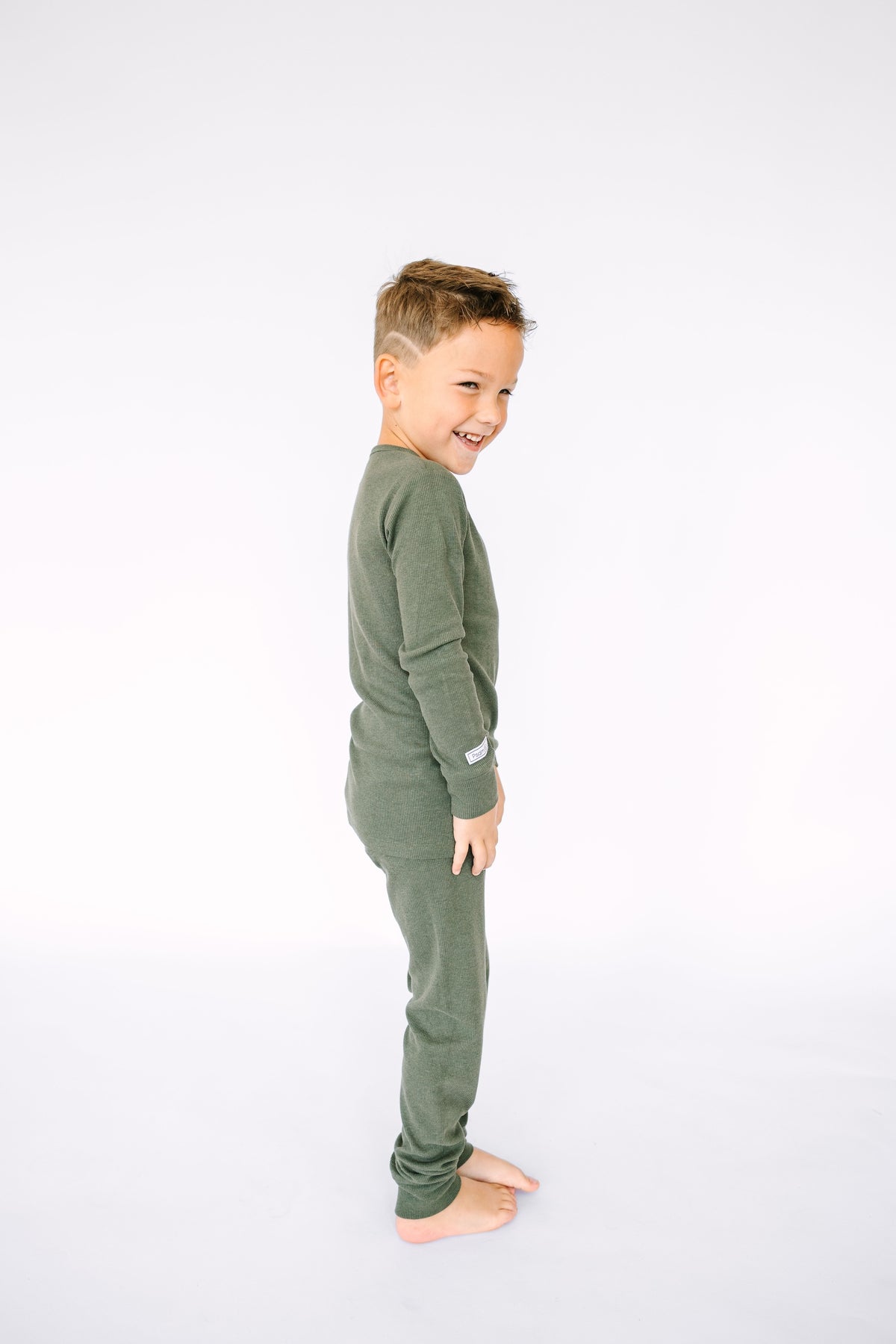 Solid Olive PJ Long Sleeve Set Ribbed Cotton-Bamboo Blend