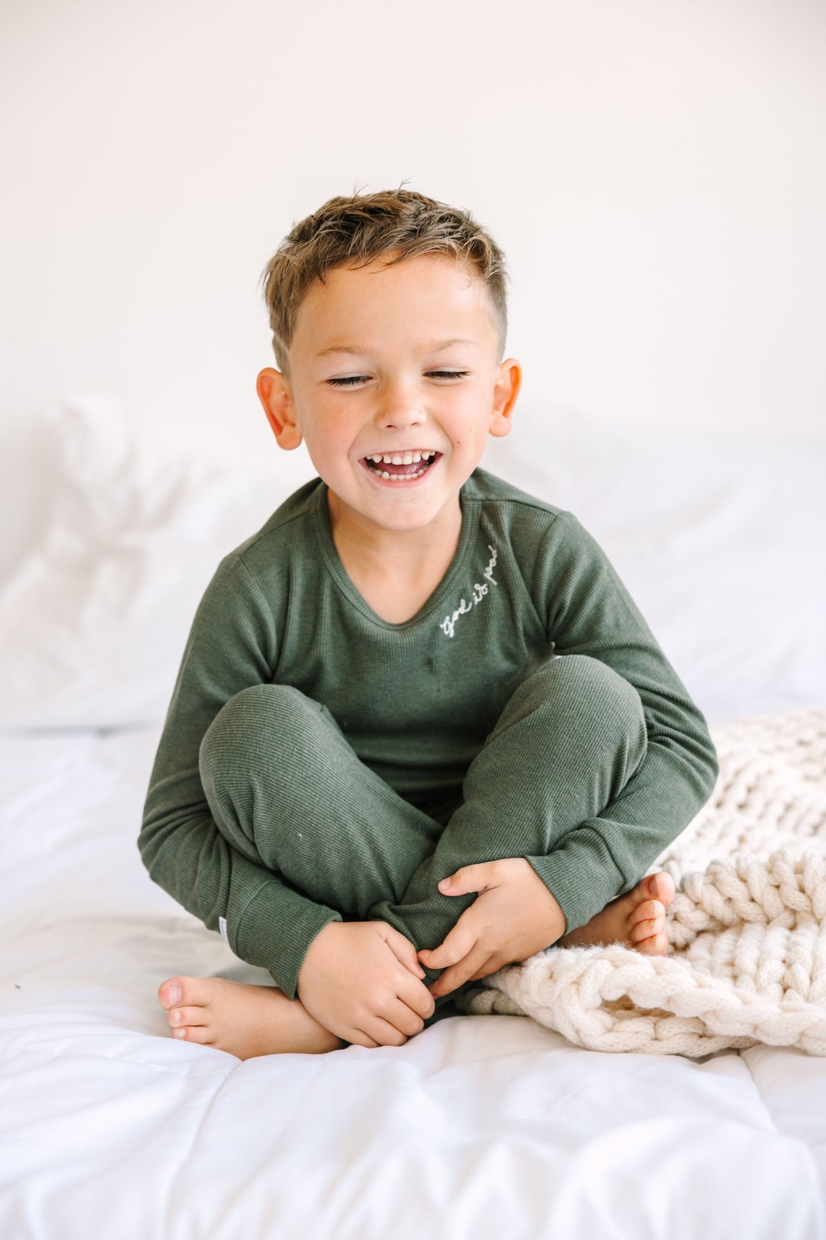 Solid Olive PJ Long Sleeve Set Ribbed Cotton-Bamboo Blend