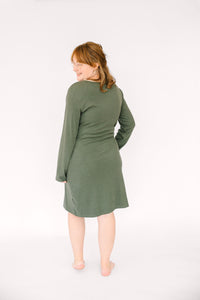 Solid Olive Womens Nightgown PJ Ribbed Cotton-Bamboo Blend