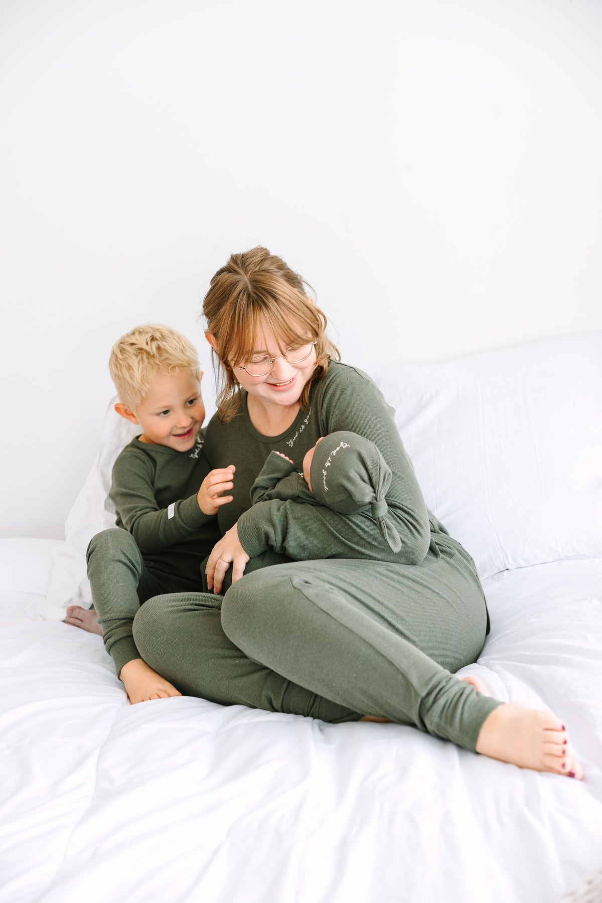 Solid Olive Womens PJ Jogger Set Ribbed Cotton-Bamboo Blend