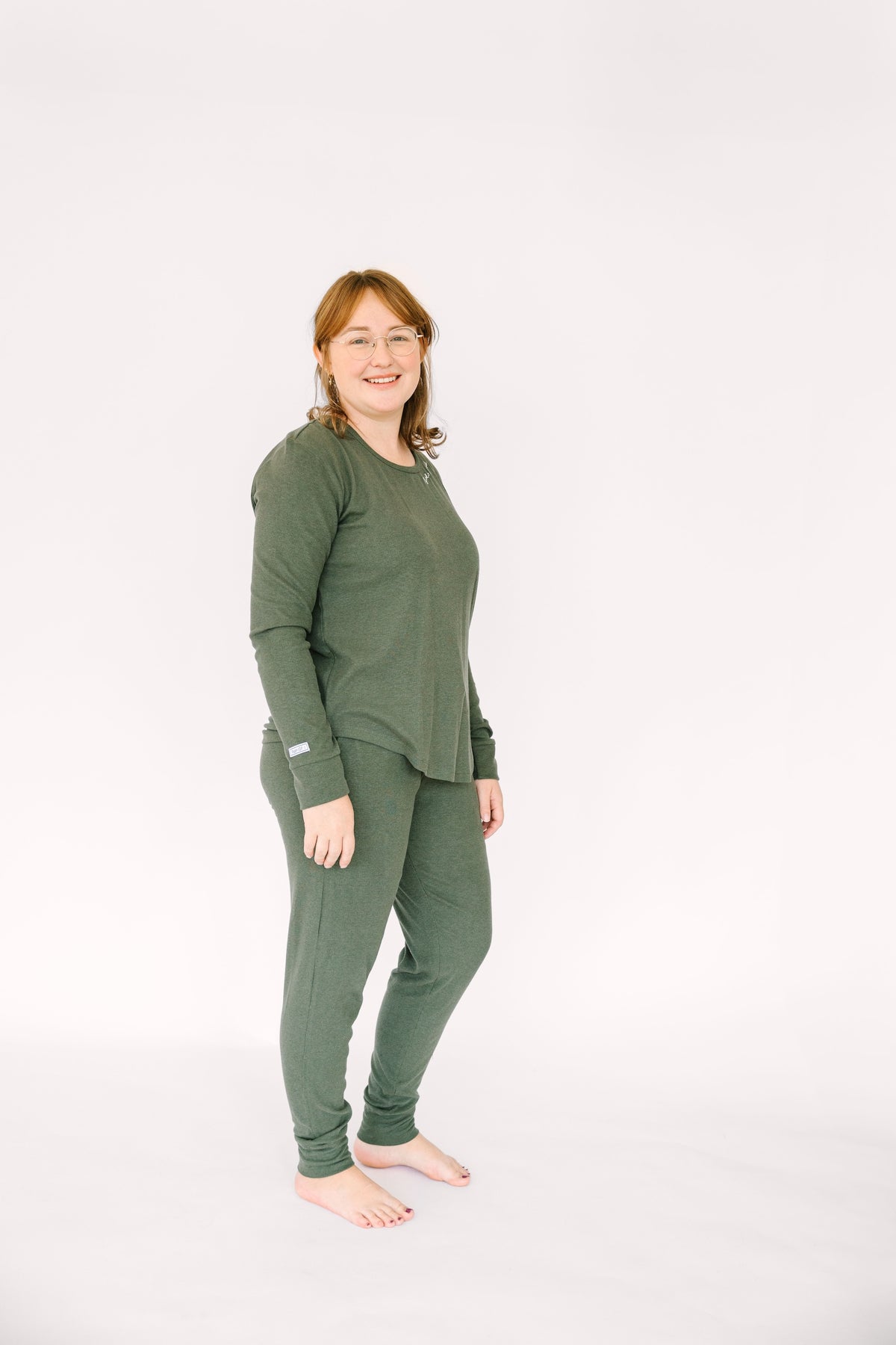 Solid Olive Womens PJ Jogger Set Ribbed Cotton-Bamboo Blend