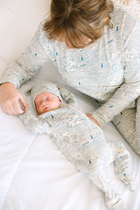 Walking on Water PJ Footed Onesie Ribbed Cotton-Bamboo Blend