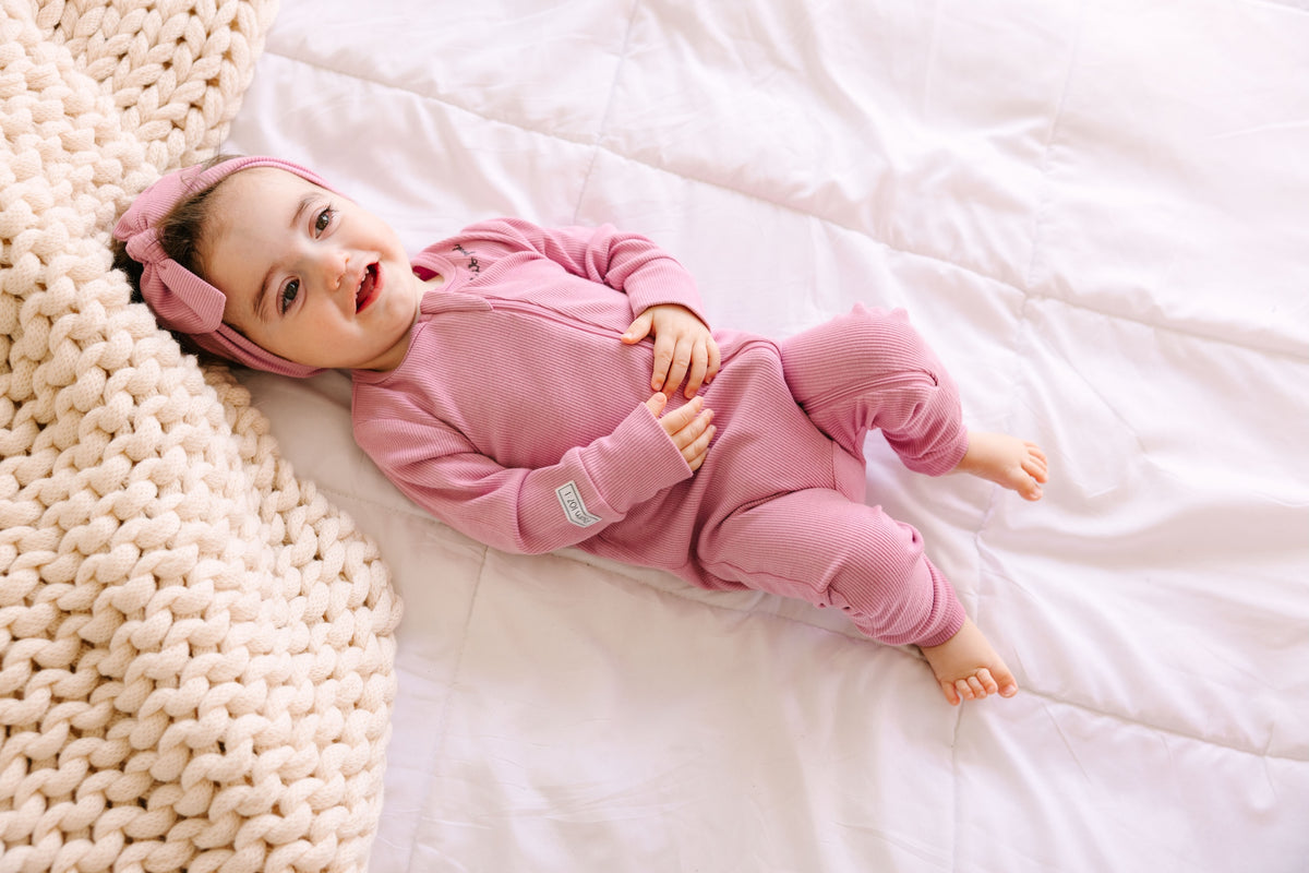 Solid Mauve PJ Footless Onesie Ribbed Cotton-Bamboo Blend