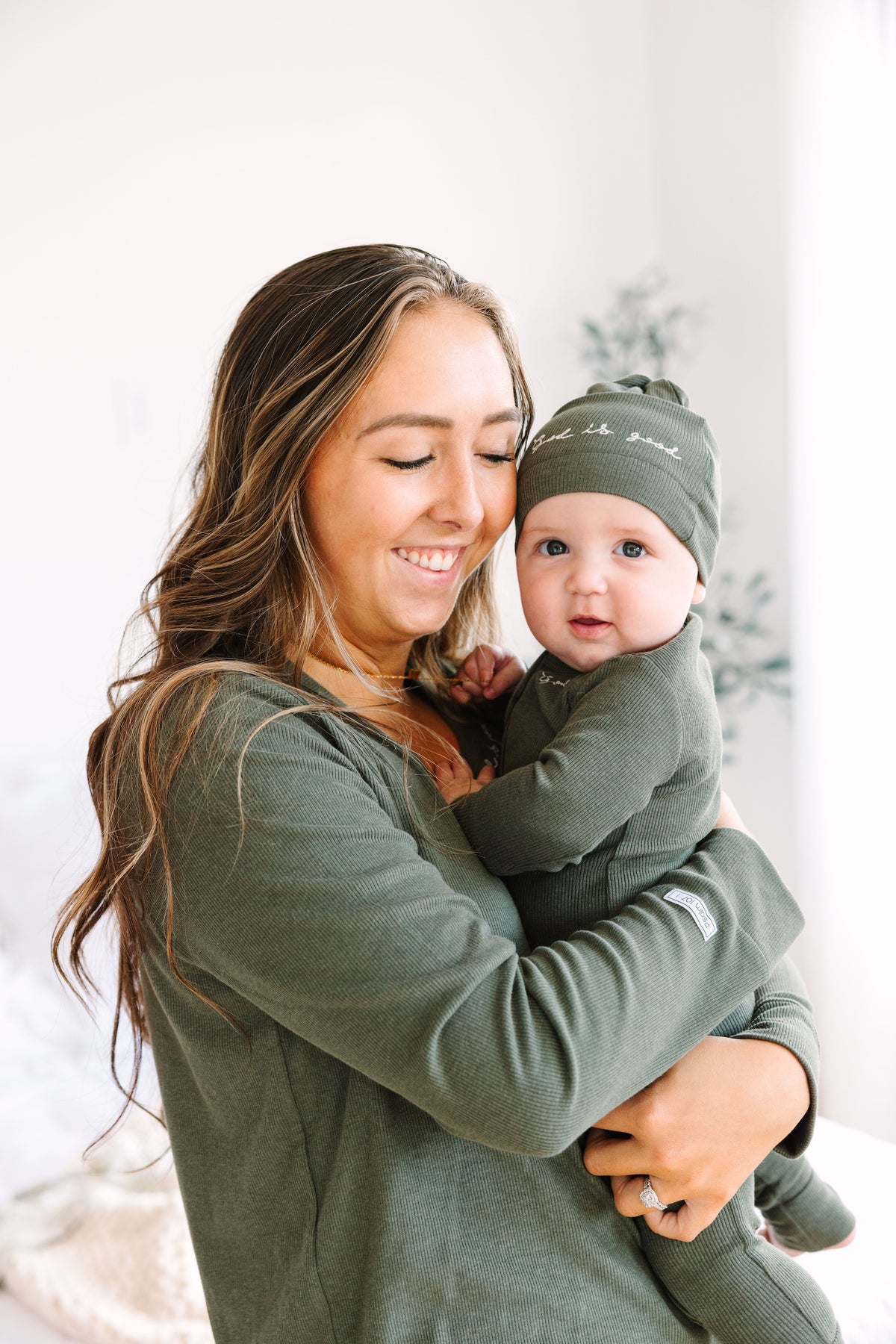 Solid Olive Hat Ribbed Cotton-Bamboo Blend