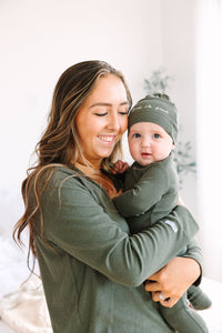 Solid Olive Hat Ribbed Cotton-Bamboo Blend