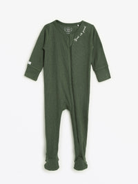 Solid Olive PJ Footed Onesie Ribbed Cotton-Bamboo Blend