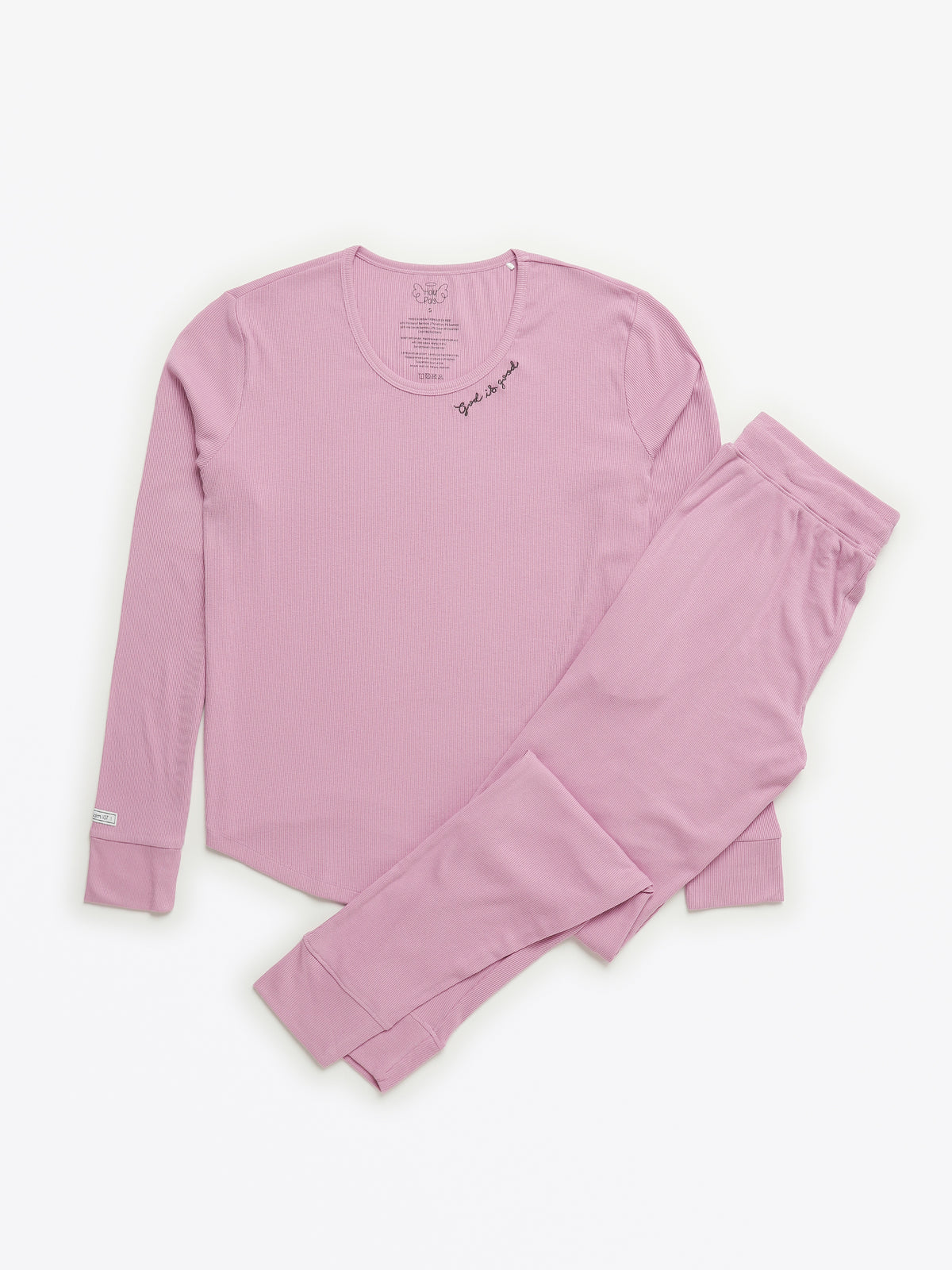 Solid Mauve Womens PJ Jogger Set Ribbed Cotton-Bamboo Blend