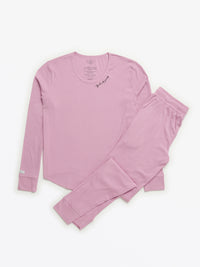 Solid Mauve Womens PJ Jogger Set Ribbed Cotton-Bamboo Blend