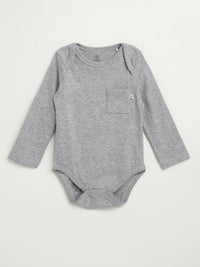 Heather Grey Prayer Pocket Long Sleeve Bodysuit Cotton