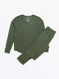 Solid Olive Womens PJ Jogger Set Ribbed Cotton-Bamboo Blend