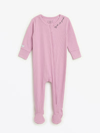 Solid Mauve PJ Footed Onesie Ribbed Cotton-Bamboo Blend