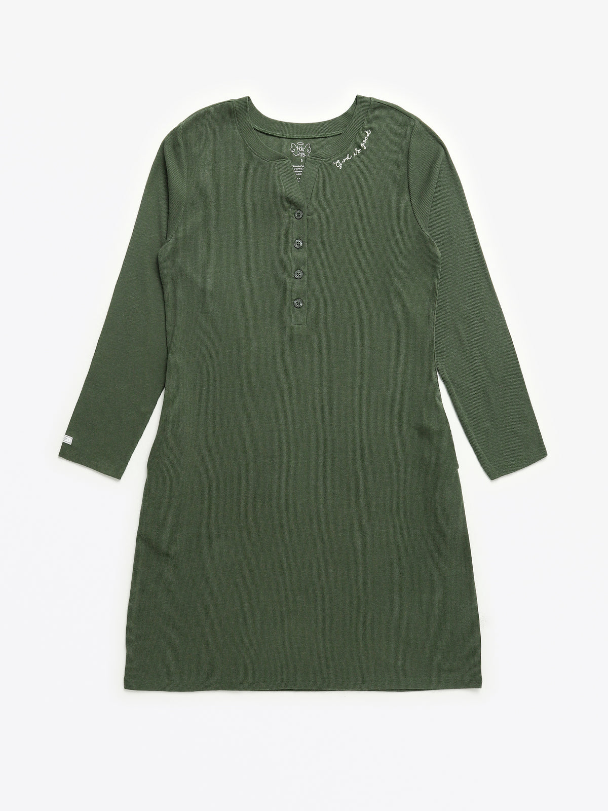 Solid Olive Womens Nightgown PJ Ribbed Cotton-Bamboo Blend