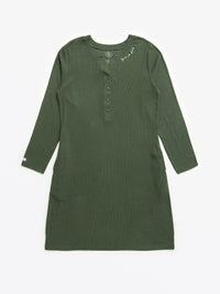 Solid Olive Womens Nightgown PJ Ribbed Cotton-Bamboo Blend
