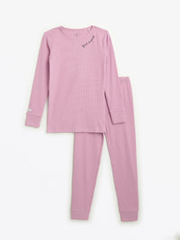 Solid Mauve PJ Long Sleeve Set Ribbed Cotton-Bamboo Blend