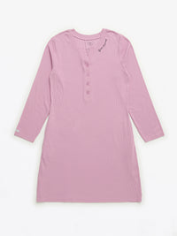 Solid Mauve Womens Nightgown PJ Ribbed Cotton-Bamboo Blend