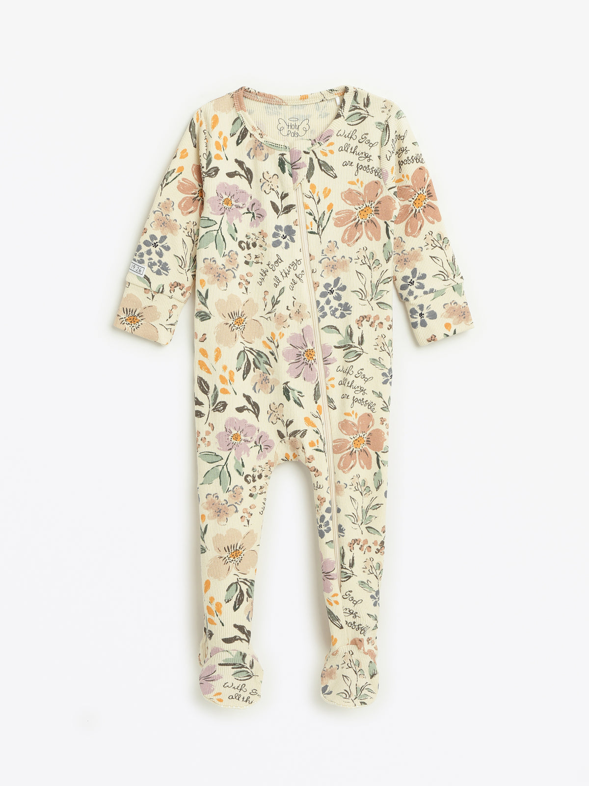All Things Are Possible Footed Onesie PJ Ribbed Cotton-Bamboo Blend