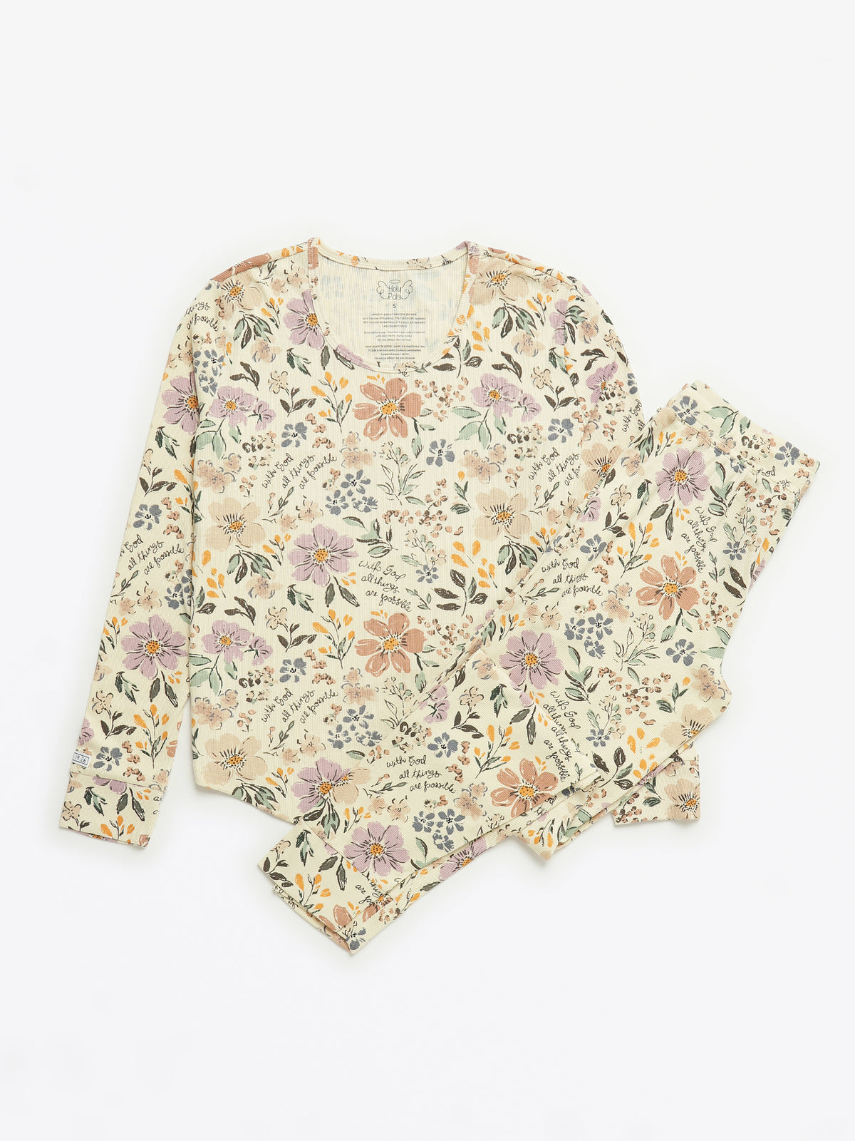 All Things Are Possible Womens PJ Jogger Set Ribbed Cotton-Bamboo Blend