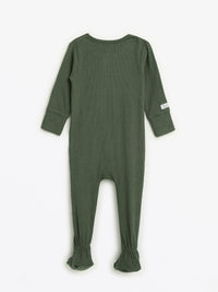 Solid Olive PJ Footed Onesie Ribbed Cotton-Bamboo Blend