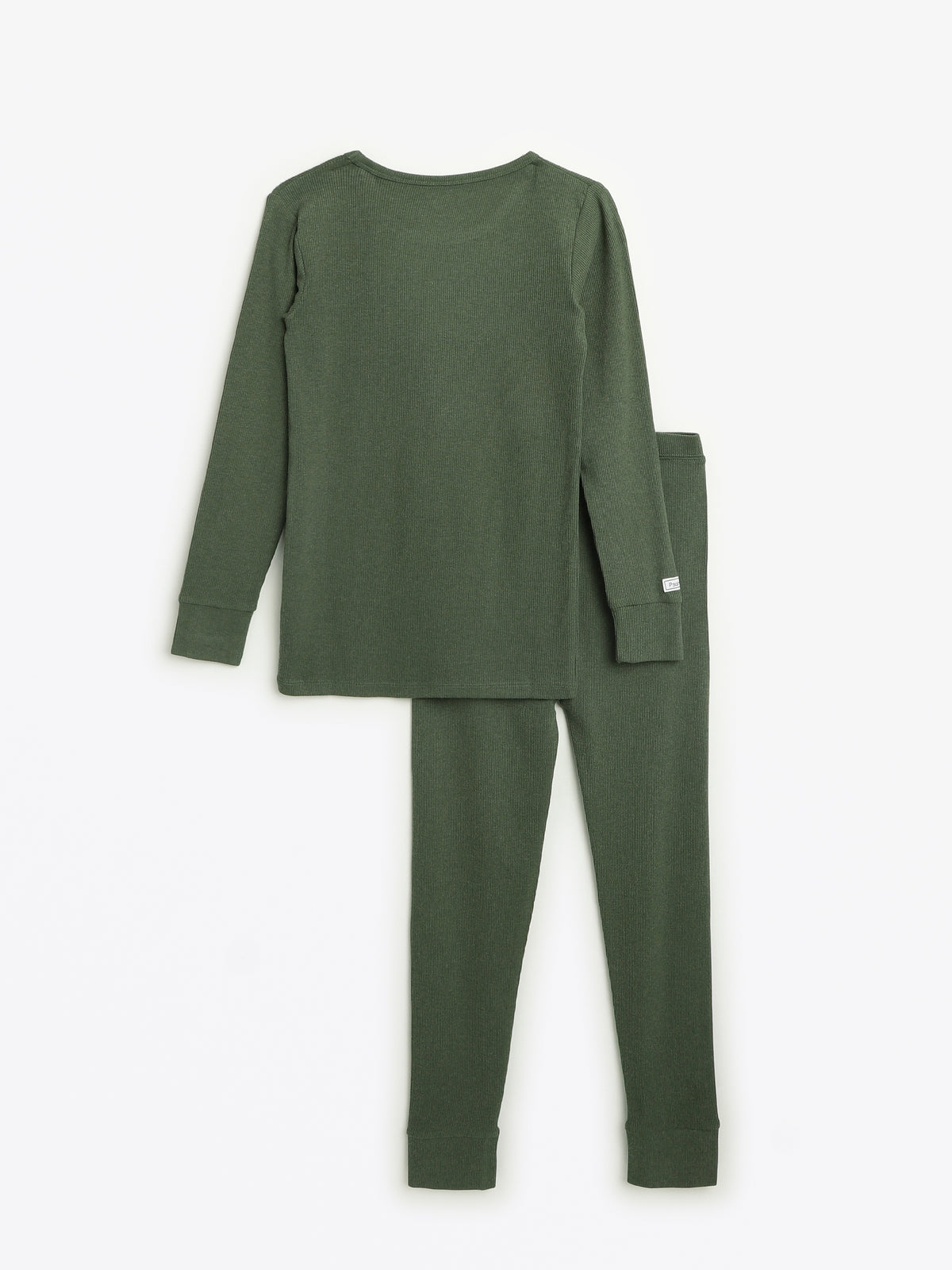 Solid Olive PJ Long Sleeve Set Ribbed Cotton-Bamboo Blend