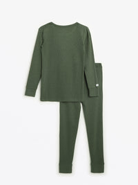 Solid Olive PJ Long Sleeve Set Ribbed Cotton-Bamboo Blend