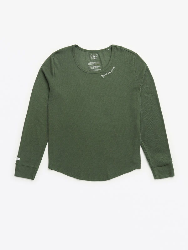 Solid Olive Womens PJ Jogger Set Ribbed Cotton-Bamboo Blend