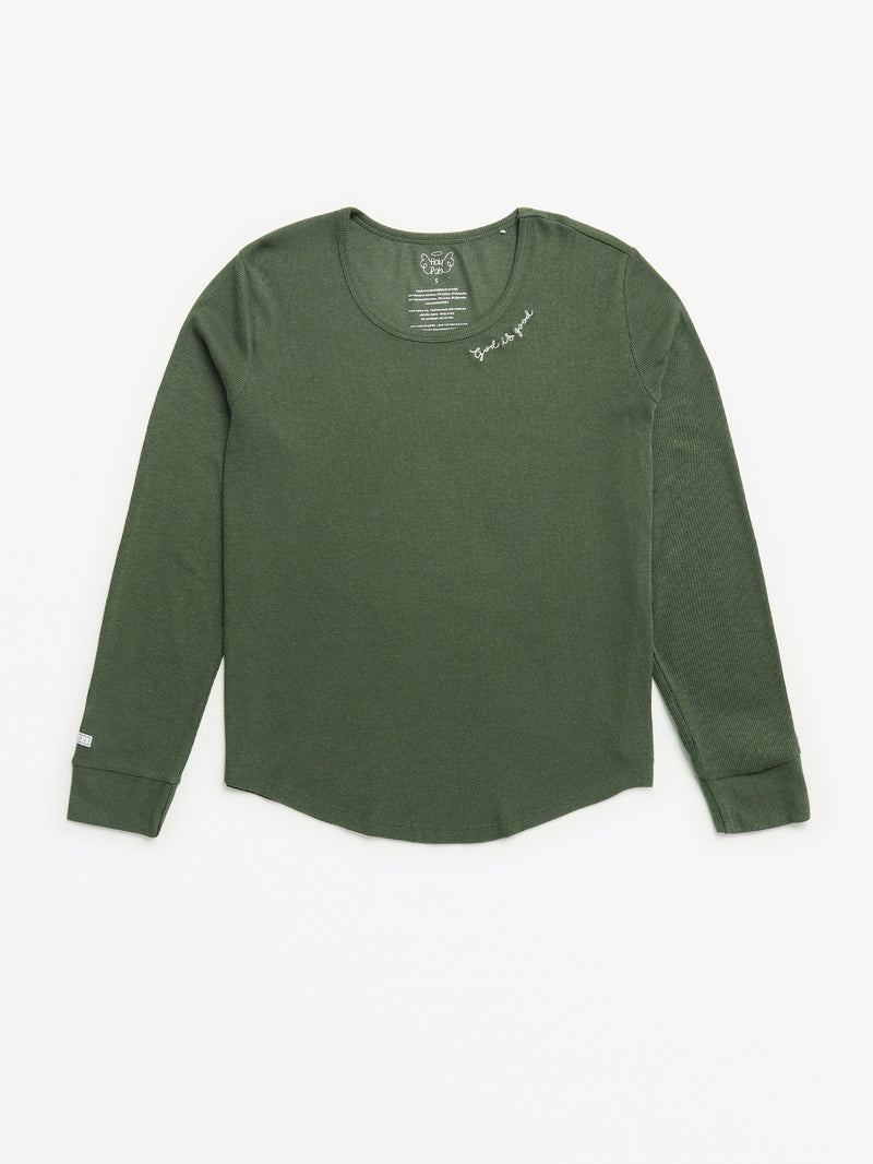 Solid Olive Womens PJ Jogger Set Ribbed Cotton-Bamboo Blend