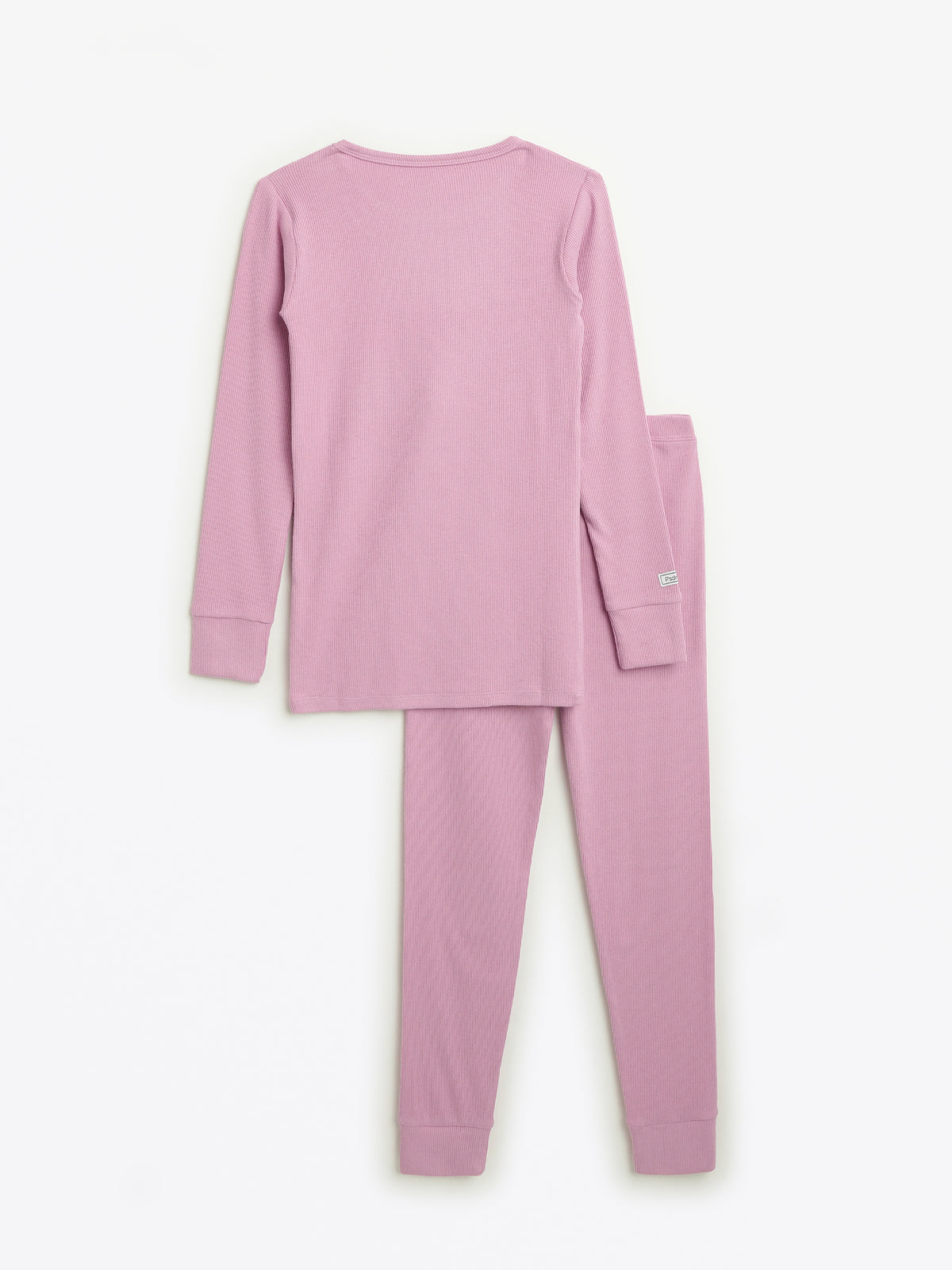 Solid Mauve PJ Long Sleeve Set Ribbed Cotton-Bamboo Blend