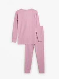 Solid Mauve PJ Long Sleeve Set Ribbed Cotton-Bamboo Blend