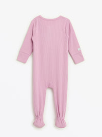 Solid Mauve PJ Footed Onesie Ribbed Cotton-Bamboo Blend