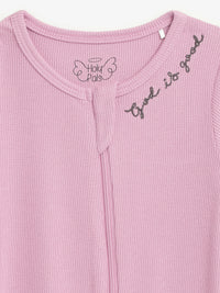 Solid Mauve PJ Footed Onesie Ribbed Cotton-Bamboo Blend