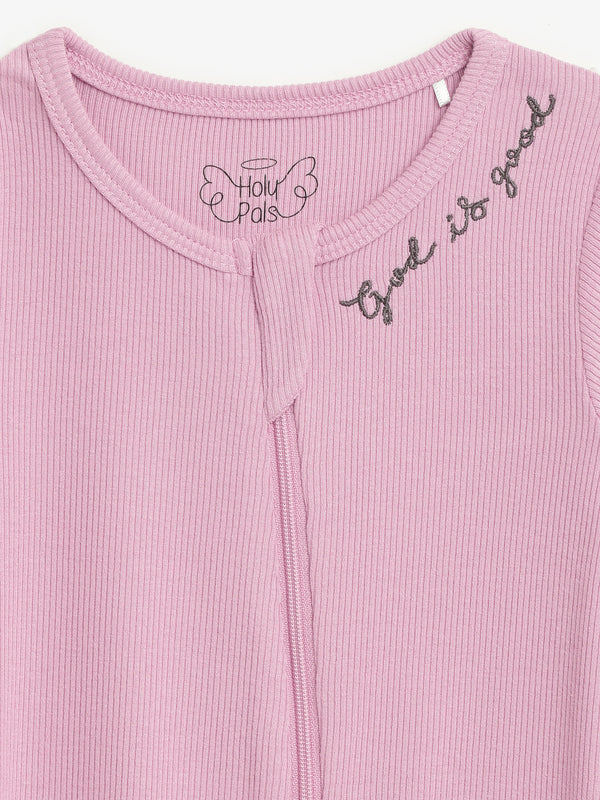 Solid Mauve PJ Footed Onesie Ribbed Cotton-Bamboo Blend