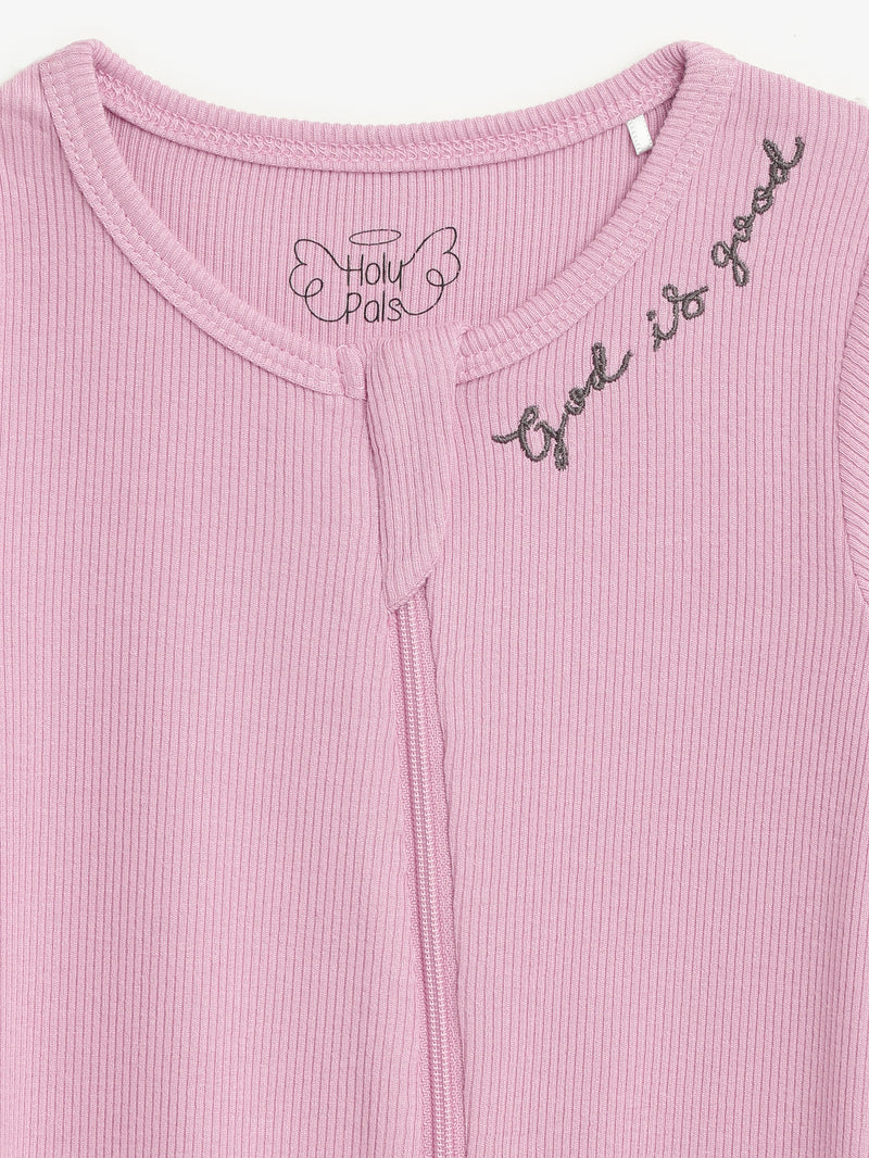 Solid Mauve PJ Footed Onesie Ribbed Cotton-Bamboo Blend