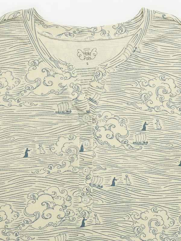 Walking on Water Womens Nightgown PJ Ribbed Cotton-Bamboo Blend