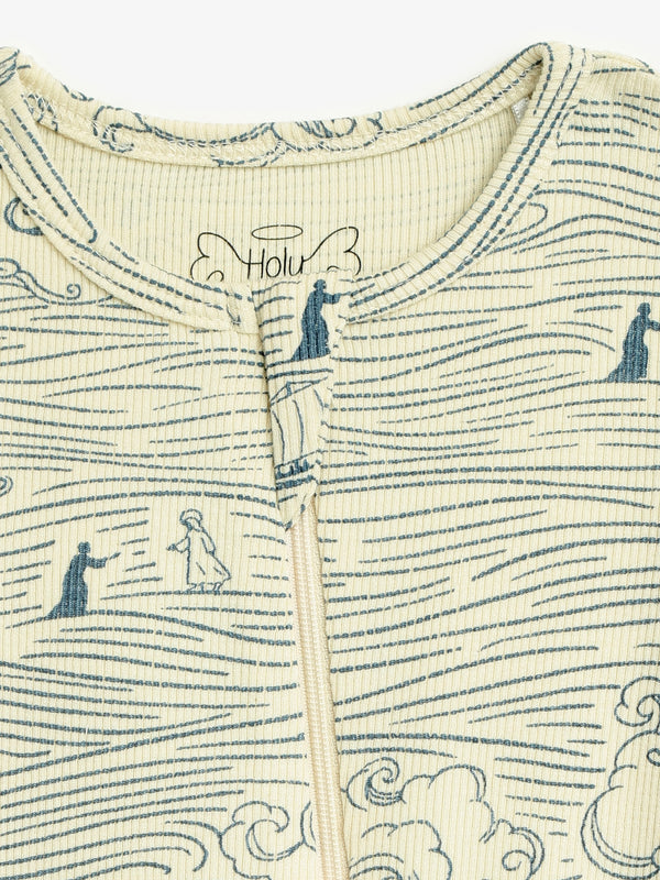 Walking on Water PJ Footless Onesie Ribbed Cotton-Bamboo Blend