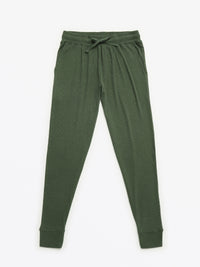Solid Olive Womens PJ Jogger Set Ribbed Cotton-Bamboo Blend
