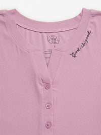 Solid Mauve Womens Nightgown PJ Ribbed Cotton-Bamboo Blend