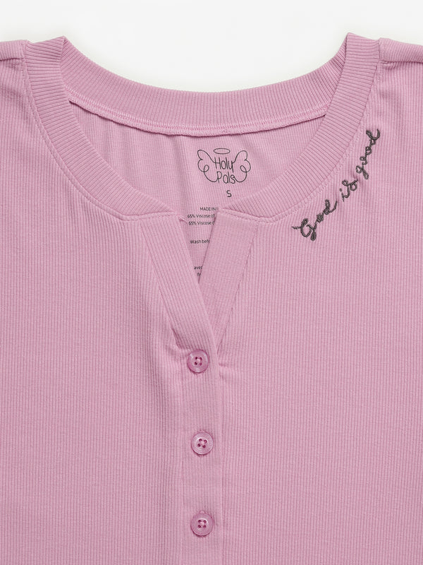 Solid Mauve Womens Nightgown PJ Ribbed Cotton-Bamboo Blend