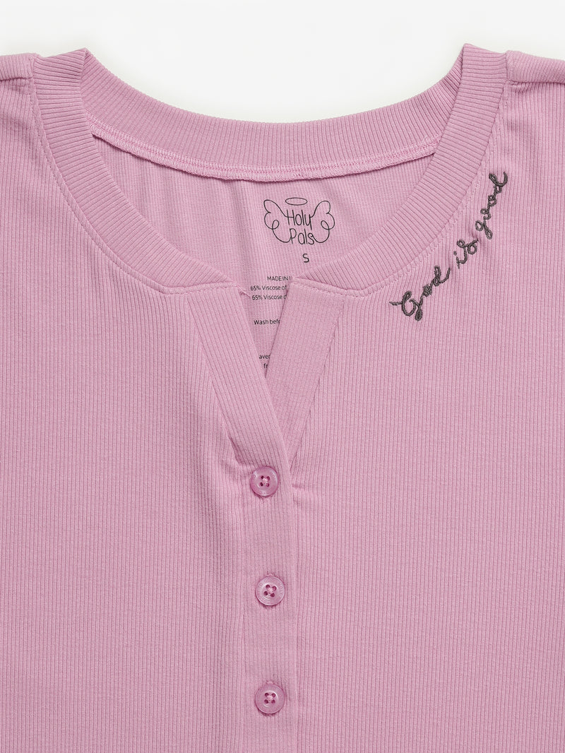 Solid Mauve Womens Nightgown PJ Ribbed Cotton-Bamboo Blend